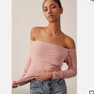 Anthropologie Off-Shoulder Ribbed Sweater in Pink